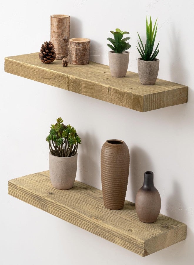 Acovy 8 INCH DEEP Rustic Reclaimed Barnwood Floating Shelves Wall Mounted, Wall Shelves with Invisible Bracket for Living Room, Bathroom, Bedroom and Kitchen, 24 Inch Width Set of 2, Natural - Image 1